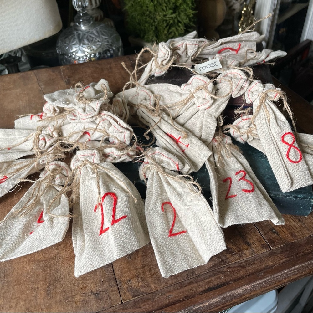 Advent Calendar drawstring bags garland farmhouse primitive decor